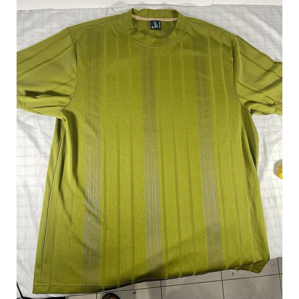 Safire Silk Vintage Olive Green Ribbed Textured Short Sleeve Shirt Mens XXL SH